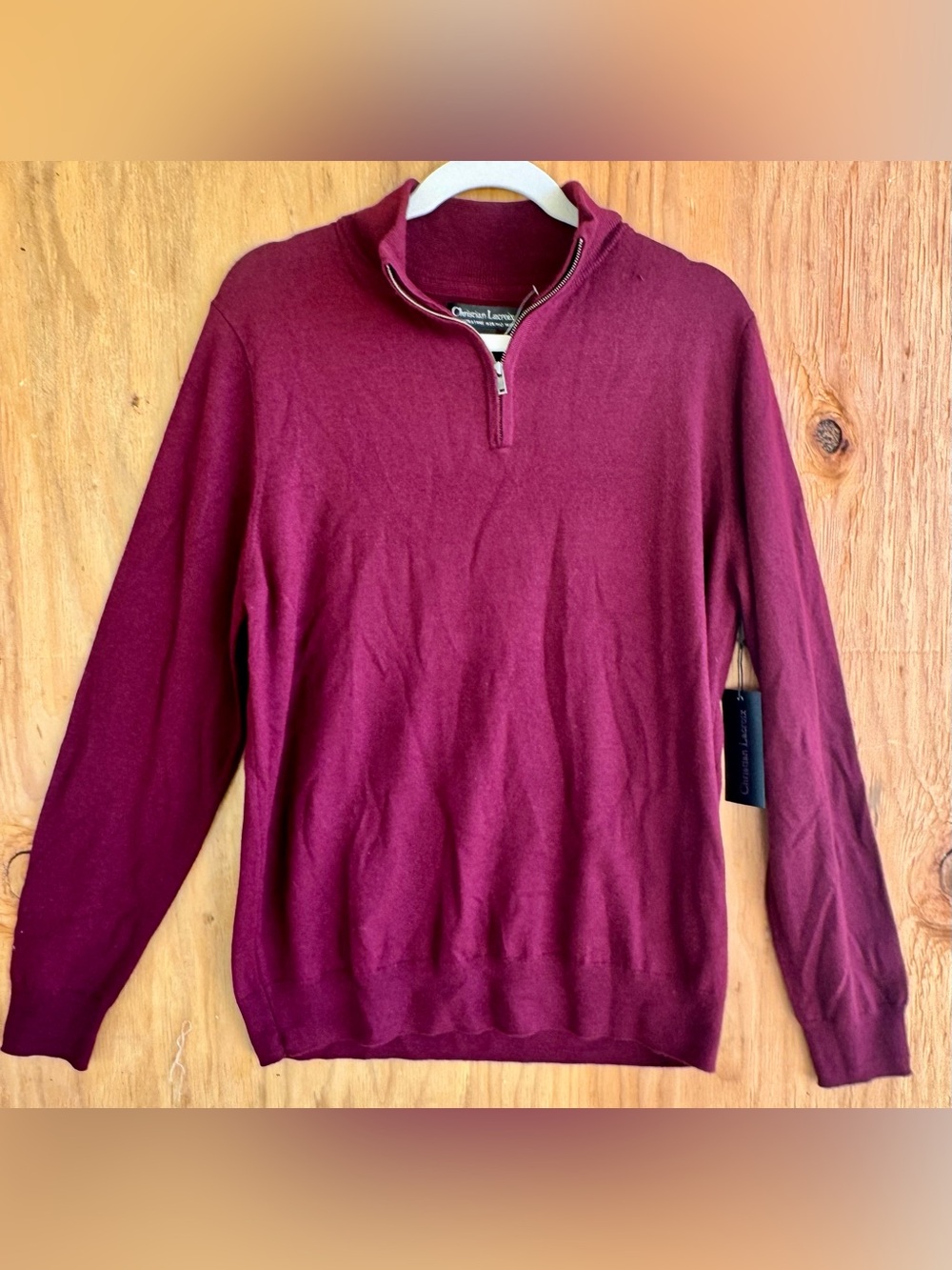 Christian Lacroix extra fine merino wool quarter zip sweater burgundy Large NWT
